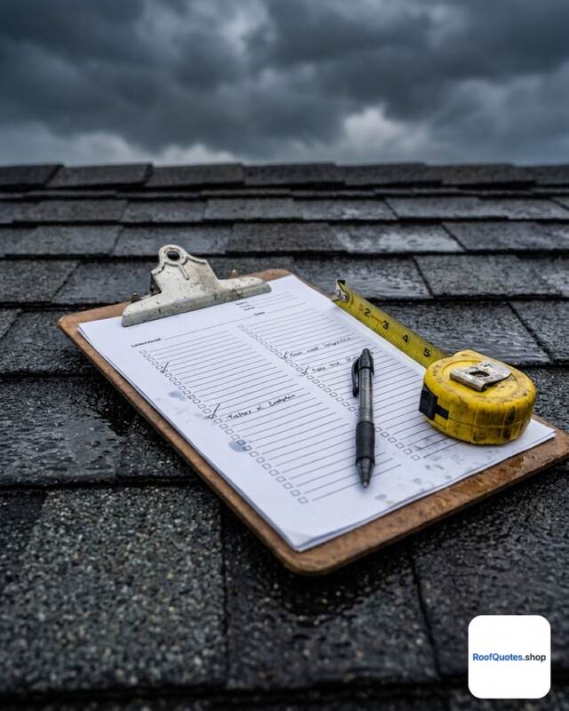 Roof inspector documenting damage on a clipboard