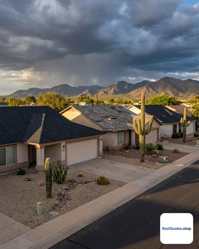 Arizona neighborhood rooftops after a monsoon